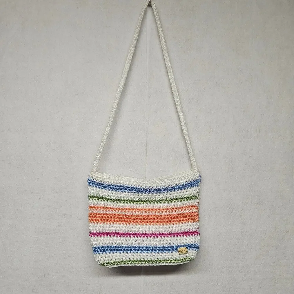 The Sak Riviera Crochet Crossbody Bag Multi-Color Pastel Rainbow Stripe
